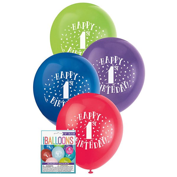 8pk Happy 1st Birthday Assorted Latex Balloon 30cm - Everything Party