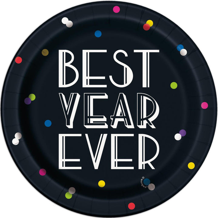 8pk Happy New Year Neon Dots Paper Plates - Everything Party