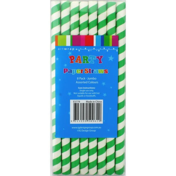 8pk Jumbo Paper Straws - Green Stripe - Everything Party
