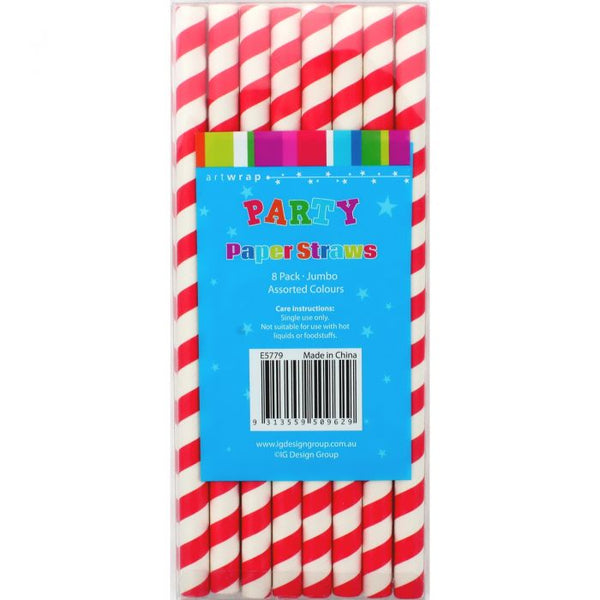 8pk Jumbo Paper Straws - Red Stripe - Everything Party