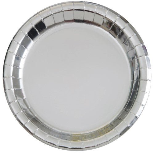 8pk Metallic Silver Foil Round Paper Plates - Everything Party