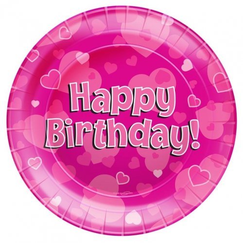 8pk Pink Happy Birthday Paper Plates - 23cm - Everything Party