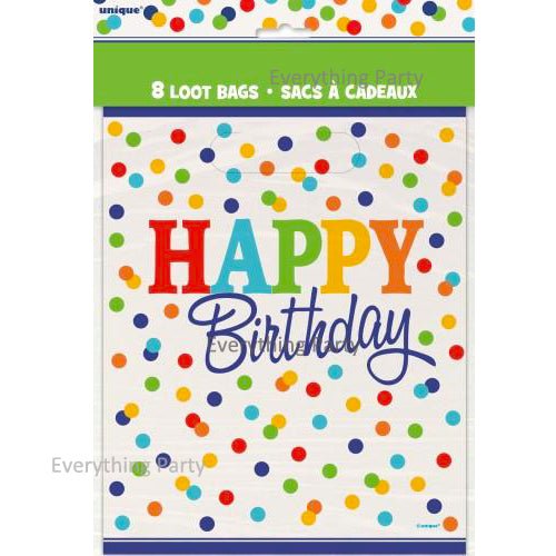 8pk Rainbow Dots Happy Birthday Party Loot Bags - Everything Party