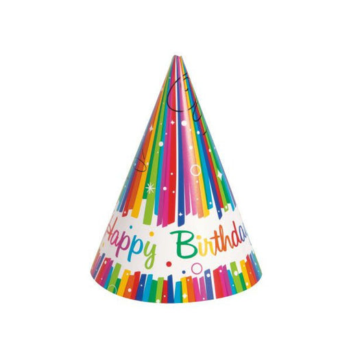 8pk Rainbow Ribbons Birthday Party Hats - Everything Party