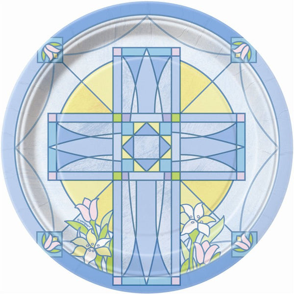 8pk Sacred Cross Blue Paper Plates - Everything Party