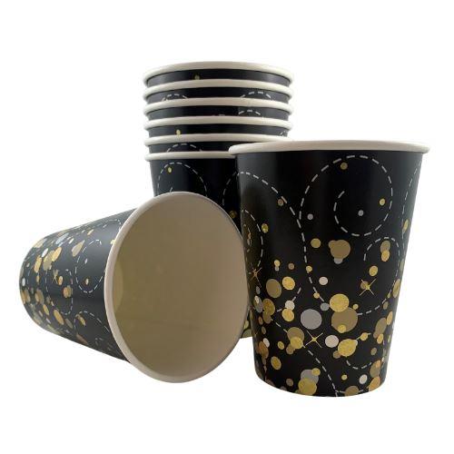 8pk Sparkling Fizz Black Gold Paper Cups - Everything Party