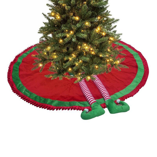 90cm Christmas Green & RedTree Skirt with Elf Legs - Everything Party