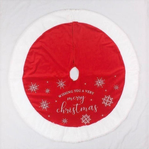 90cm Deluxe Traditional Red Velour Christmas Tree Skirt with White Fur - Everything Party
