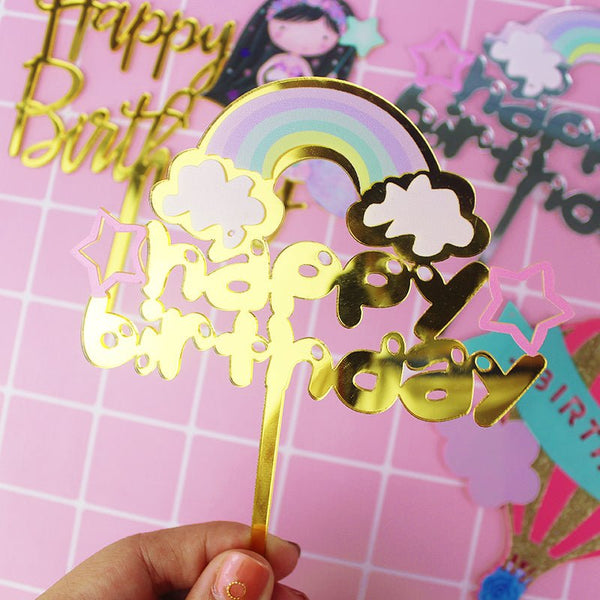 Acrylic Mirror Metallic Birthday Cake Topper - Rainbow - Everything Party