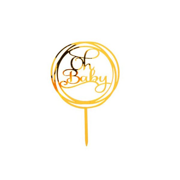Acrylic Mirror Round Oh Baby Cake Topper - Gold - Everything Party