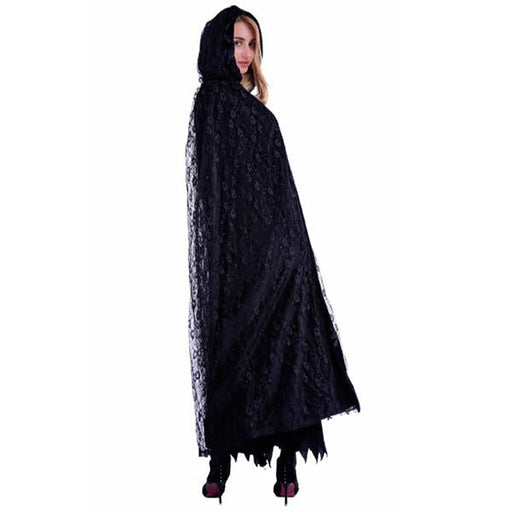 Adult Black Lace Hooded Cape - Everything Party