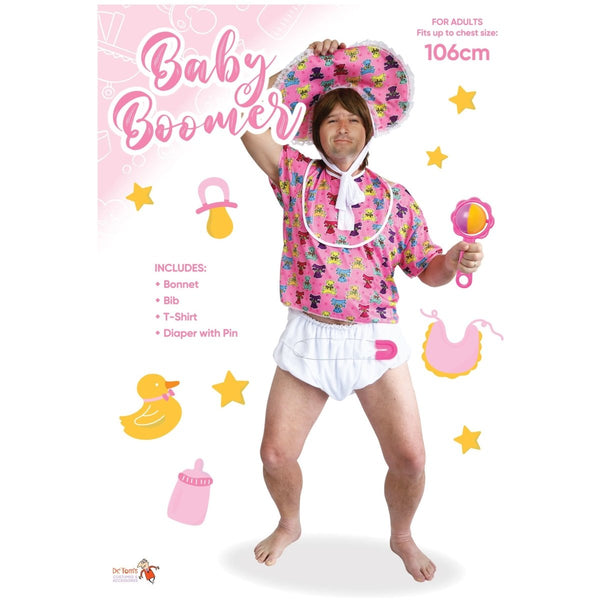 Adult Funny Pink Baby Boomer Big Baby Boy Costume - Everything Party
