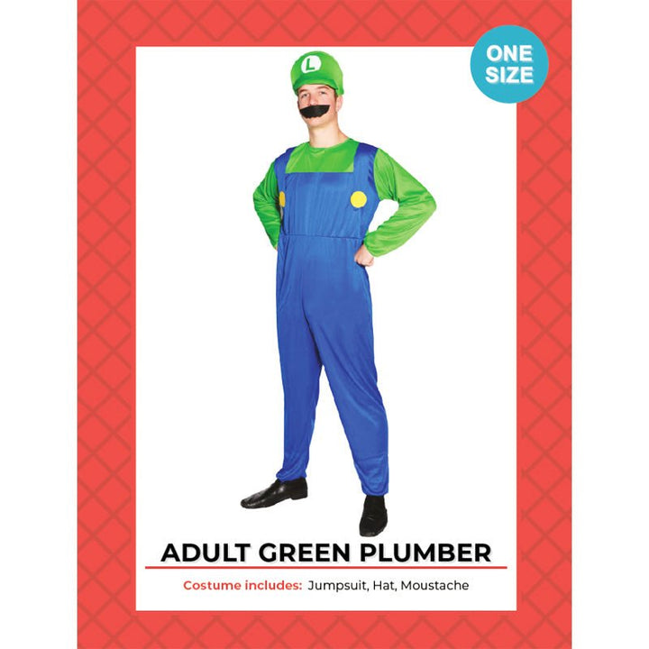 Adult Green Plumber Man Luigi Costume - Everything Party