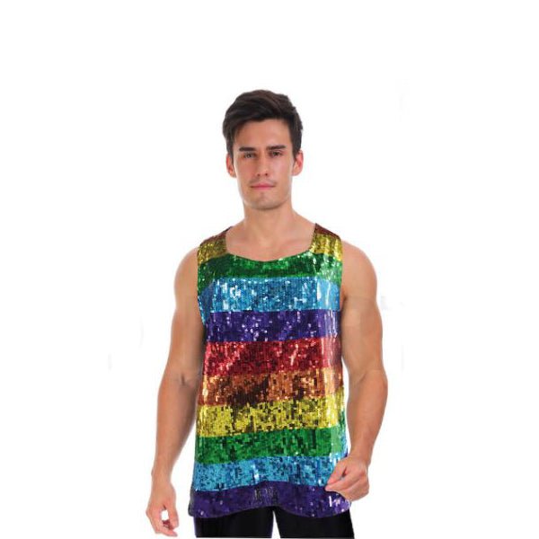 Adult Mardi Gras Mens Rainbow Sequin Singlet - Everything Party
