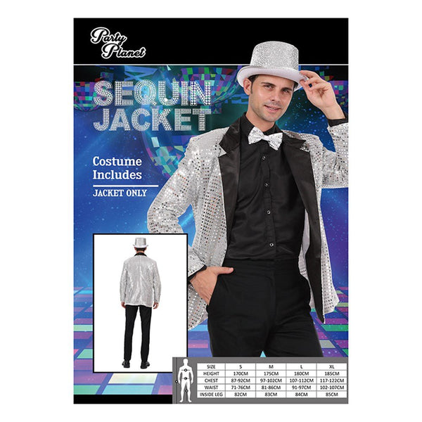 Adult Men's Silver Sequin Jacket Disco Costume - Everything Party