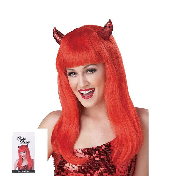Adult Red Devil Wig with Devil Horns - Everything Party