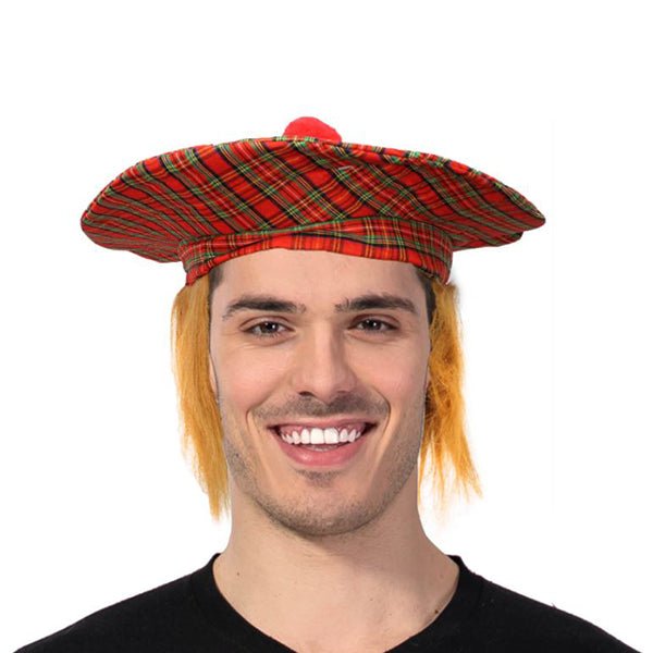 Adult Scottish Tartan Hat with Hair - Everything Party