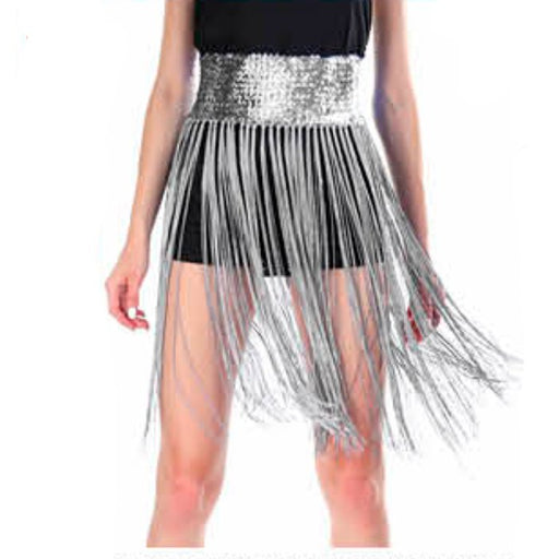 Adult Sequin Belt with Fringe - Silver - Everything Party
