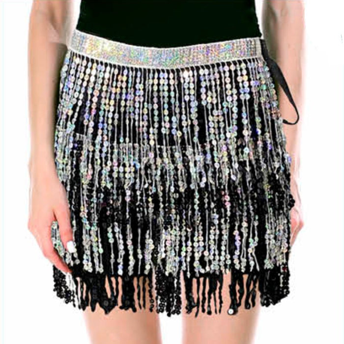 Adult Sequin Fringe Skirt - Black & Silver - Everything Party