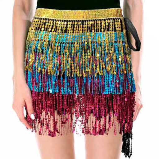 Adult Sequin Fringe Skirt - Gold & Blue & Pink - Everything Party