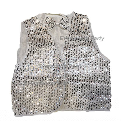 Adult Sequin Vest with Bow Tie - Silver - Everything Party