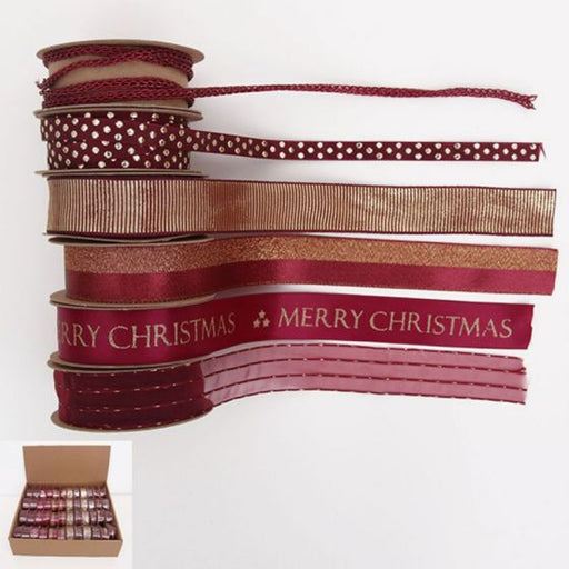 Assorted Christmas Plum Red Mix Ribbon - 3m - Everything Party