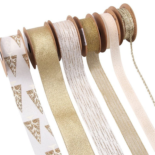 Assorted Deluxe Gold & Ivory Christmas Mix Ribbon 2m - Everything Party