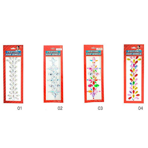 Assorted Festival Diamante Hair Strip Stickers - Everything Party