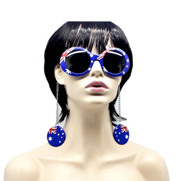 Australian Flag Aussie Glasses with Earrings - Everything Party