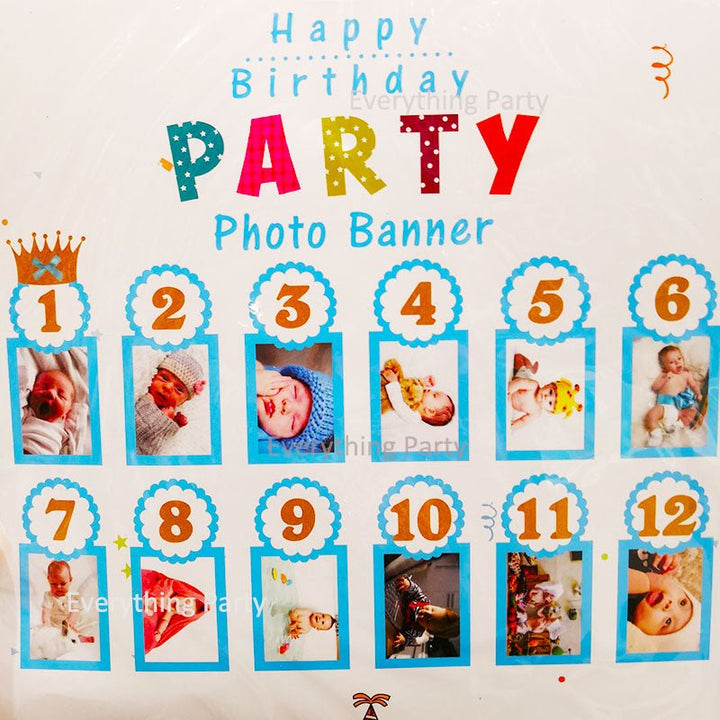 Baby Boy 12 Month Birthday Photo Banner - Everything Party