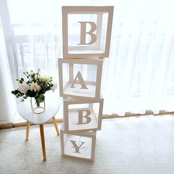 'BABY' White Boxes Transparent Baby Shower Balloon Boxes - Everything Party