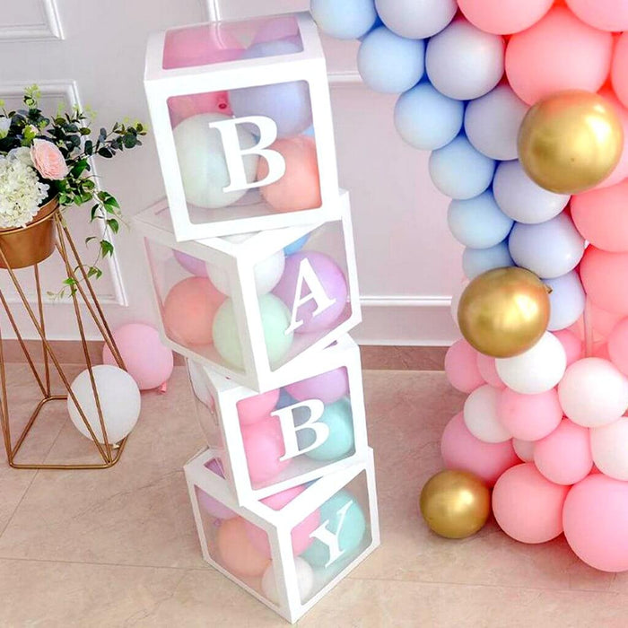 'BABY' White Boxes Transparent Baby Shower Balloon Boxes - Everything Party