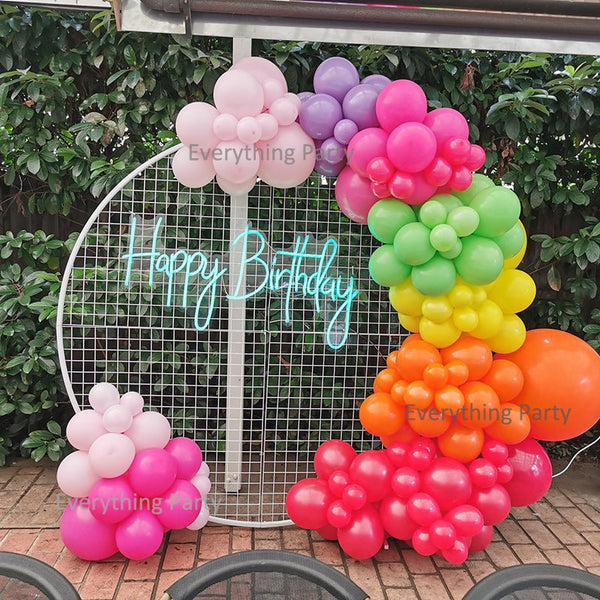 Balloon Garland with 2m Circle Mesh Stand and Neon Sign - Everything Party