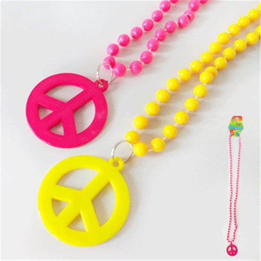 Beaded Peace Sign Hippie Necklace - Everything Party