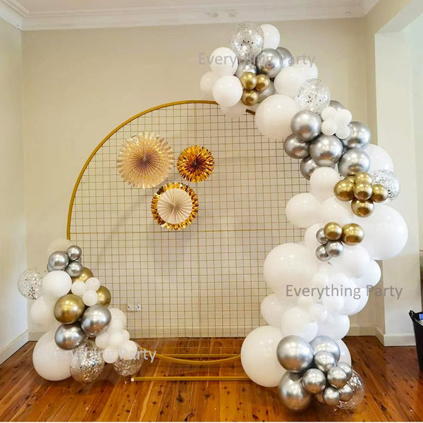 Birthday Balloon Garland with 2m Gold Mesh Circle Backdrop - Everything Party