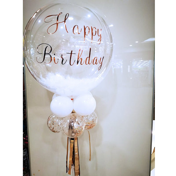 Birthday Clear Bubble Helium Balloon with Feather and Writing Arrangement - Everything Party