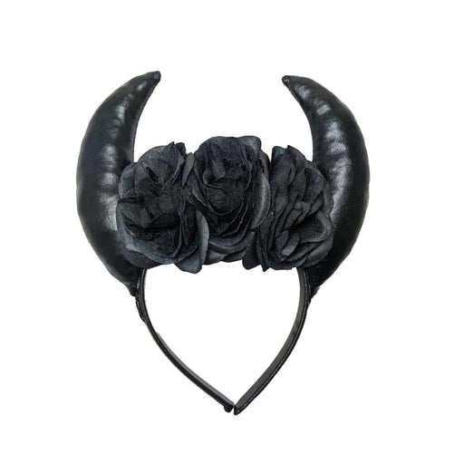 Black Devil Horn Headband with Rose - Everything Party