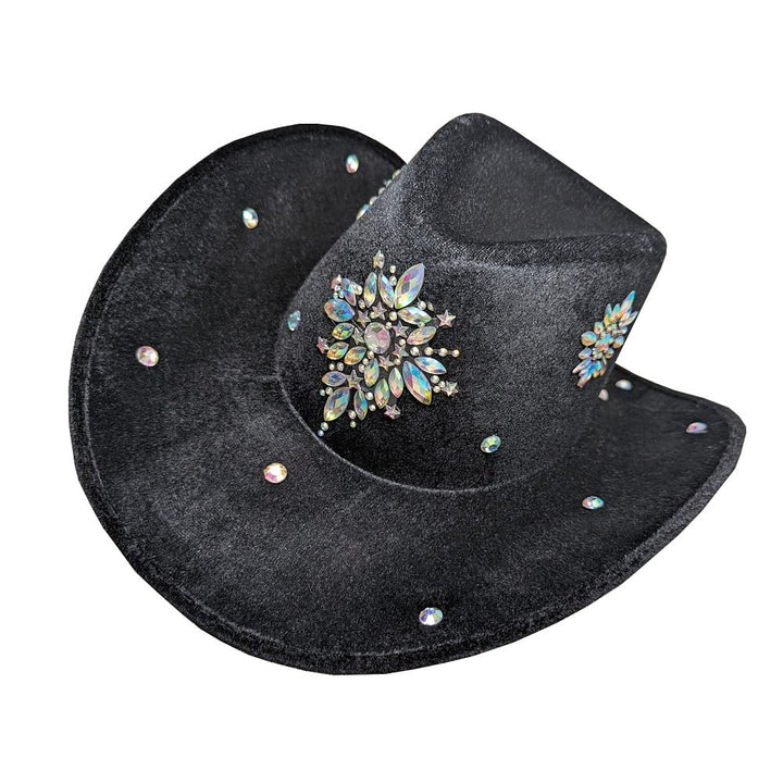 Black Satin Cowboy Hat with Diamantes - Everything Party