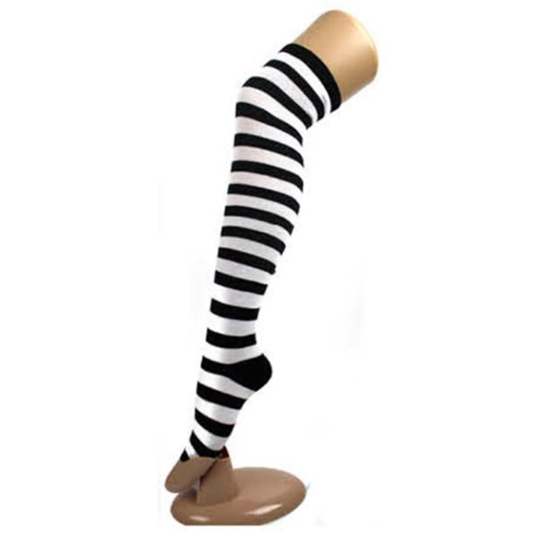 Black & White Stripe Over the Knee Stockings - Everything Party
