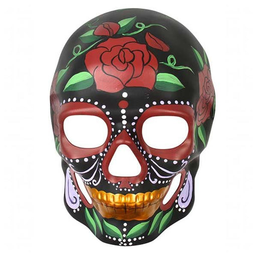 Black with Painted Rose Day of the Dead Face Mask - Everything Party