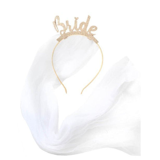 Bride Gold Glitter Headband with Veil - Everything Party