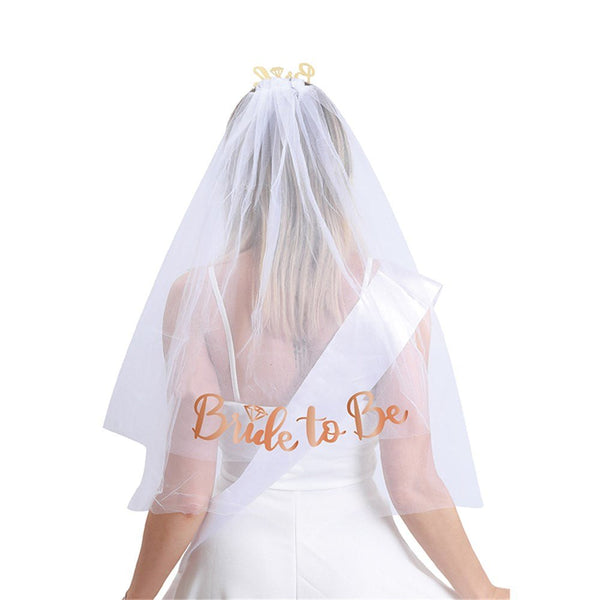 Bride to be Veil Bridal White Veil with Rose Gold Writing - Everything Party