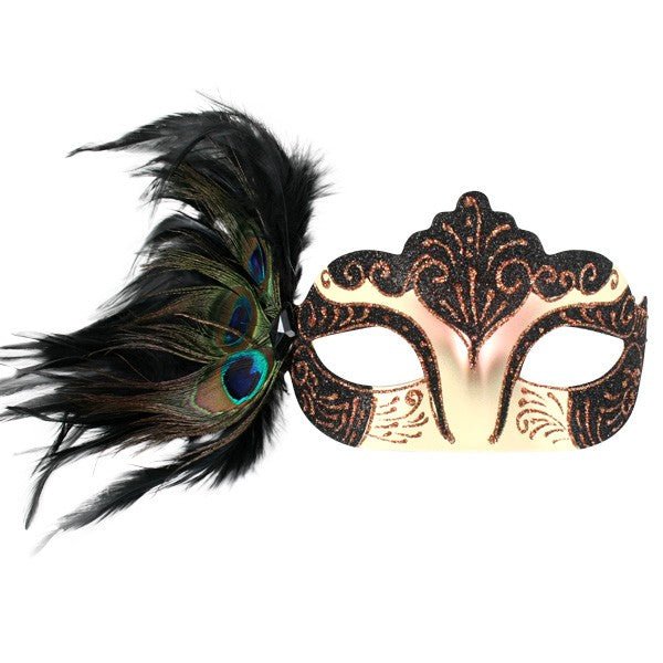 Burlesque Masquerade Eye Mask with Peacock Feathers (5 Colours) - Everything Party