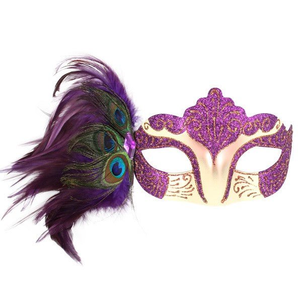 Burlesque Masquerade Eye Mask with Peacock Feathers (5 Colours) - Everything Party