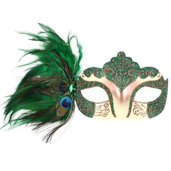 Burlesque Masquerade Eye Mask with Peacock Feathers (5 Colours) - Everything Party