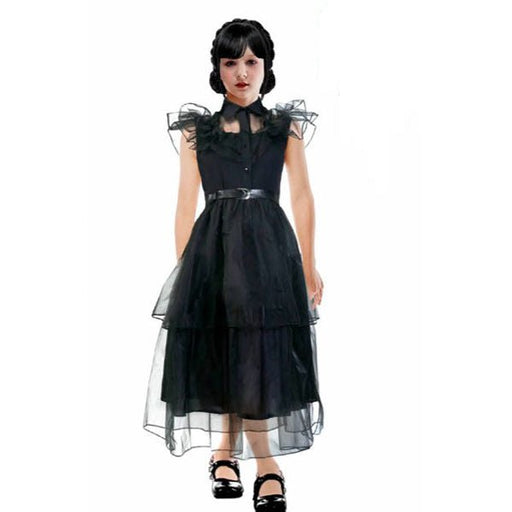Children Deluxe Wednesday Addams Family Style Black Prom Dress Costume - Everything Party