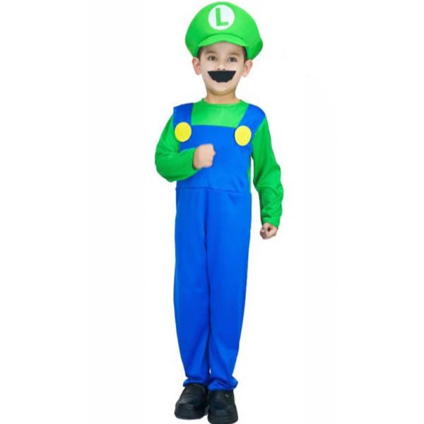 Children Green Plumber Boy Luigi Costume - Everything Party