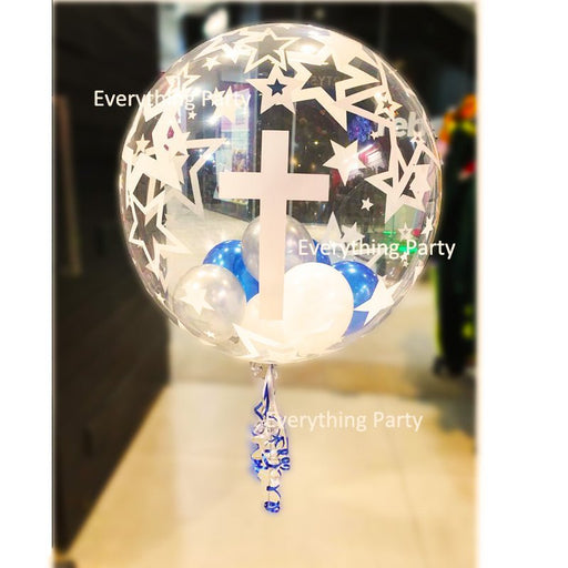 Christening Boy Bubbles Helium Balloon Bouquet - Everything Party