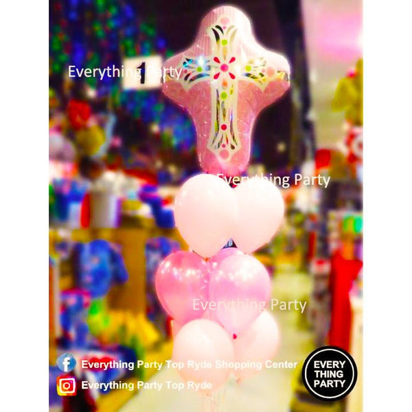Christening Girl Jumbo Cross Helium Balloon Bouquet - Everything Party