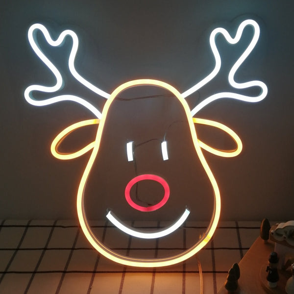 Christmas Acrylic LED Neon Sign - Reindeer Head - Everything Party